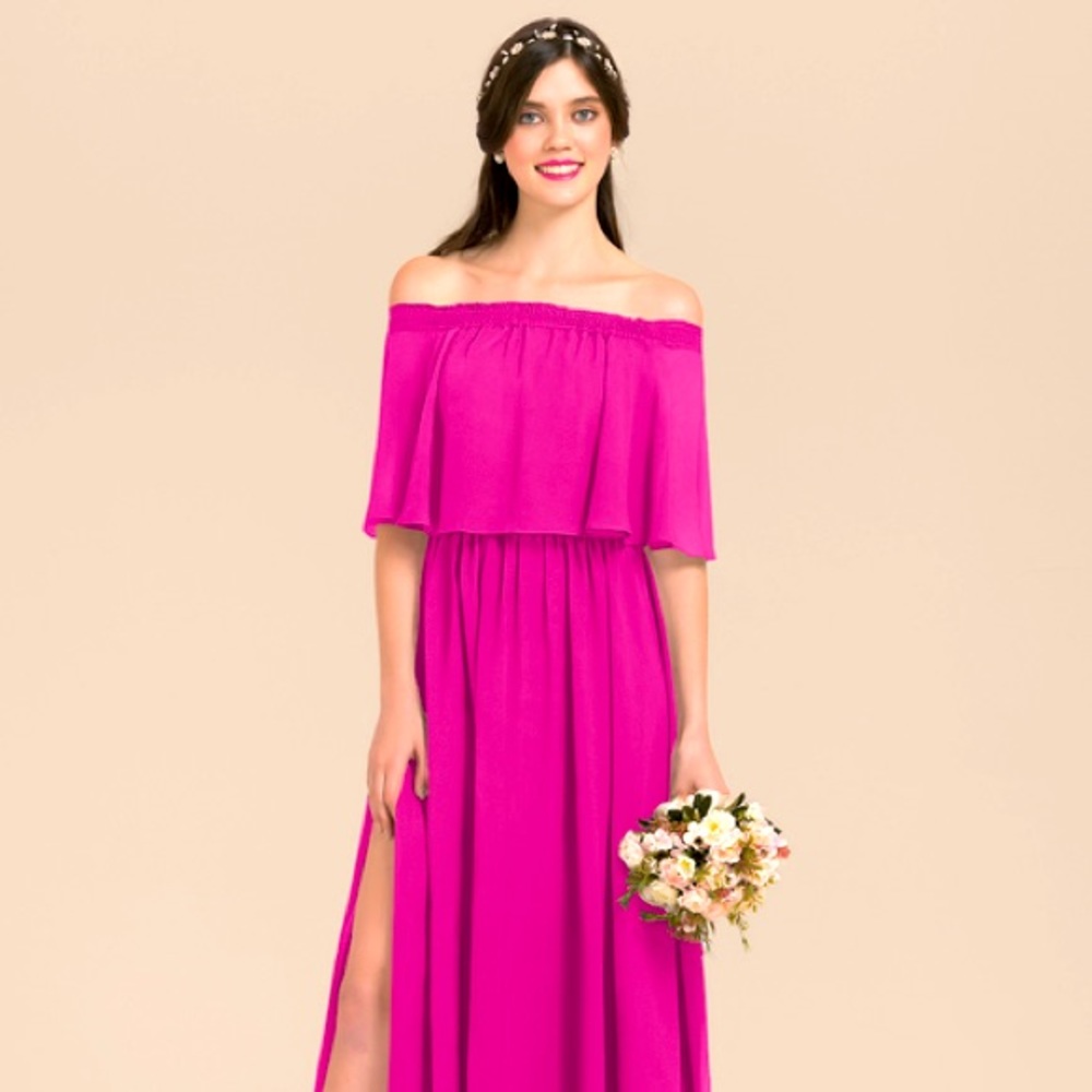 A-Line Off-the-Shoulder Floor-Length Chiffon Bridesmaid Dress With Split Front